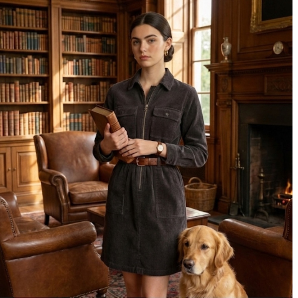 J Crew Zip-Front Cinched Dress in Corduroy Women Size 20 Black Cotton Stretch